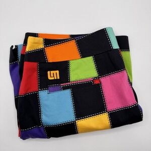 Loudmouth‎ Women's 10 Black Multi Color Block Check Lined Skirt Golf Pockets
